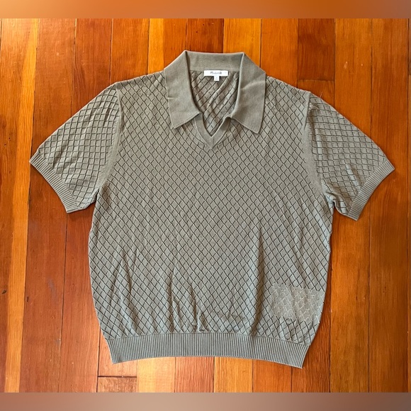 NWOT Madewell Diamond Pointelle Stitch Sweater Polo - Medium - Faded Cargo Green